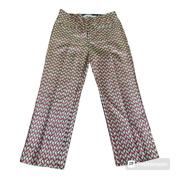 Anthropologie The Essential Slim Pants Metallic Geometric Print Colorful Size 6 - Picture 1 of 10